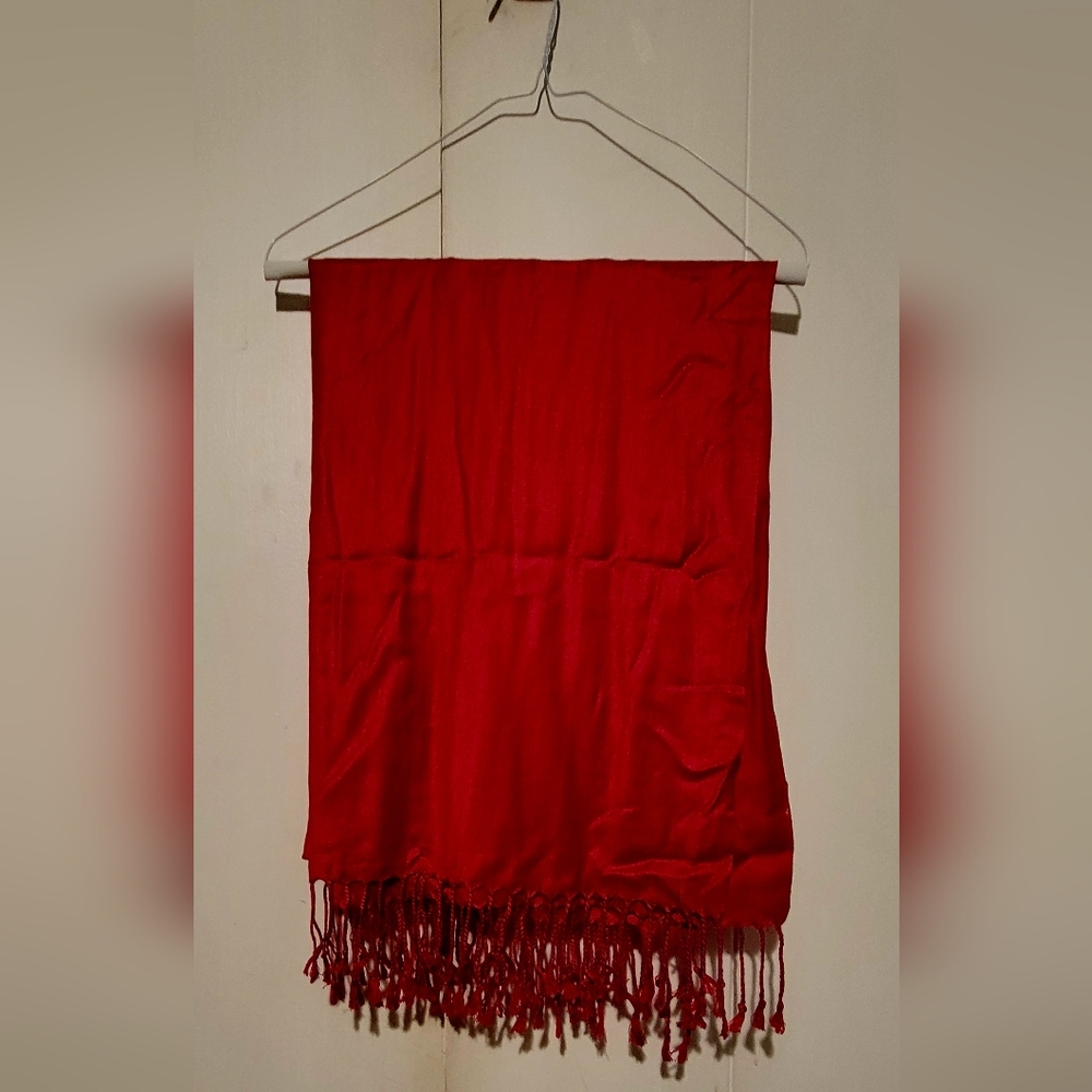 2 SCARF BUNDLE DEAL! Green and Red Silky Scarves/Wraps With Fringe Detail